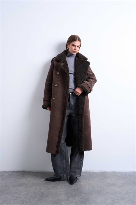 Авиаторская куртка из овчины с длинным воротником-воронкой артикул 146991395