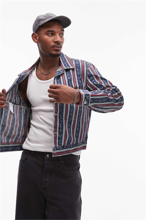 Джинсовая куртка Embarcadero с логотипом в виде полоски, свободный крой, средне-синий цвет артикул 137801936