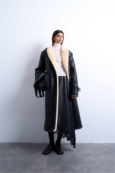 Пальто-борг в стиле «авиатор» с длинным кроем и широкой воротниковой частью артикул 142325010