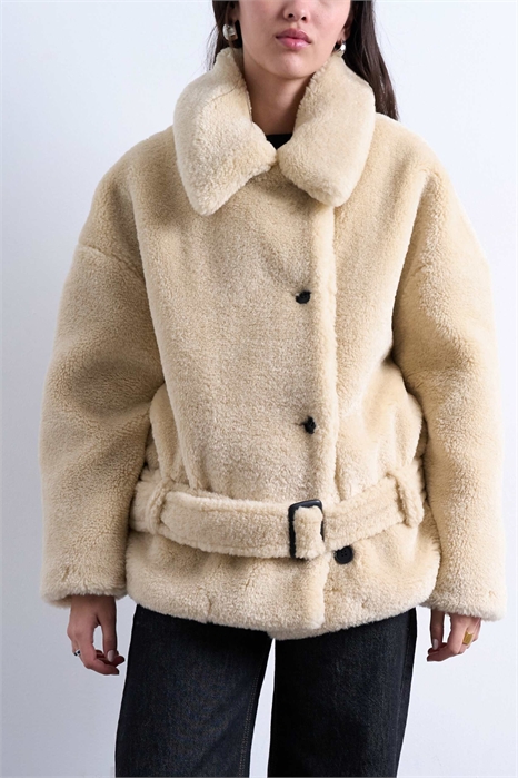 Короткое пальто-куртка Borg с ремнем артикул 147865910