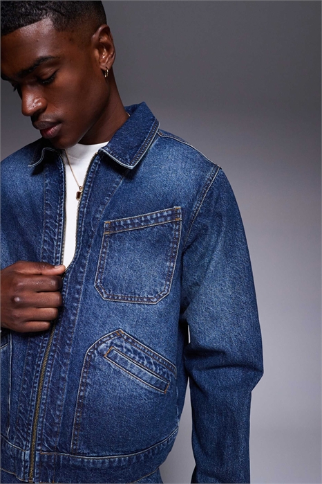 Джинсовая куртка Co-ord boxy harrington средней промывки синего цвета артикул 140662819