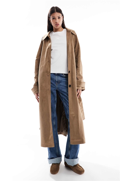 ASOS DESIGN Длинный тренч из искусственной замши с воротником-воронкой артикул 142513626