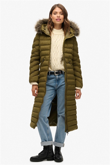 Длинная куртка с капюшоном из искусственного меха Fuji, серо-меланжевая/джаффа артикул 141196230