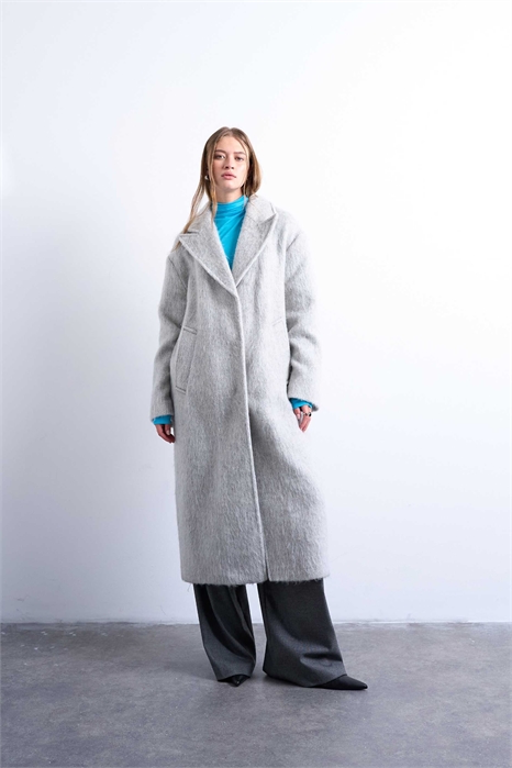 Пальто с ворсованной отделкой, без подкладки, с заниженными плечами и аккуратным вырезом, из шерсти артикул 142430291