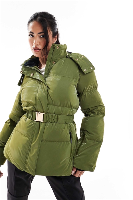 Блестящая лыжная куртка с подкладкой цвета хаки артикул 138347894