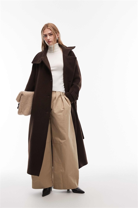 Шерстяной тренч макси с поясом и боковыми разрезами артикул 150524196