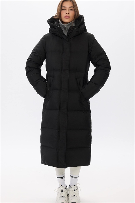 Длинное прямое пуховое пальто артикул 153785169