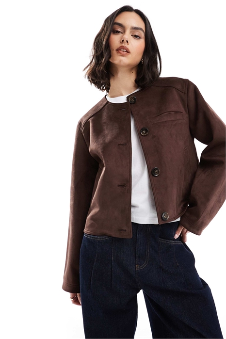 Куртка из искусственной замши без воротника артикул 138902594