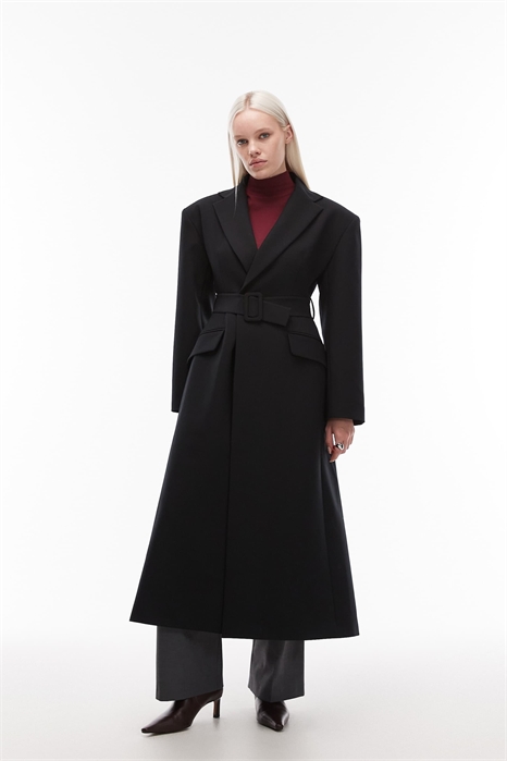 Пальто с зауженными плечами и поясом артикул 151736676