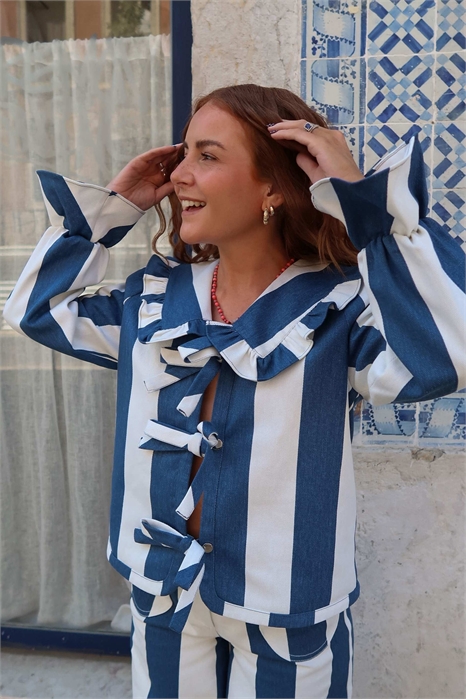 X Ребекка Оливия жакет с завязками и полосками в стиле цирка, темно-синий и кремовый артикул 147701611