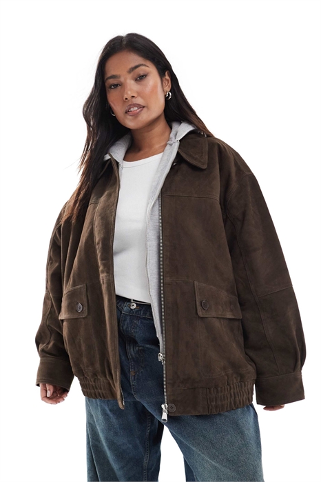 ASOS DESIGN Curve: бомбер из натуральной замши свободного кроя артикул 147263096