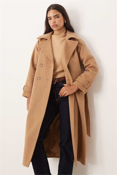 Длинный тренч из смешанной шерсти с поясом артикул 152002119