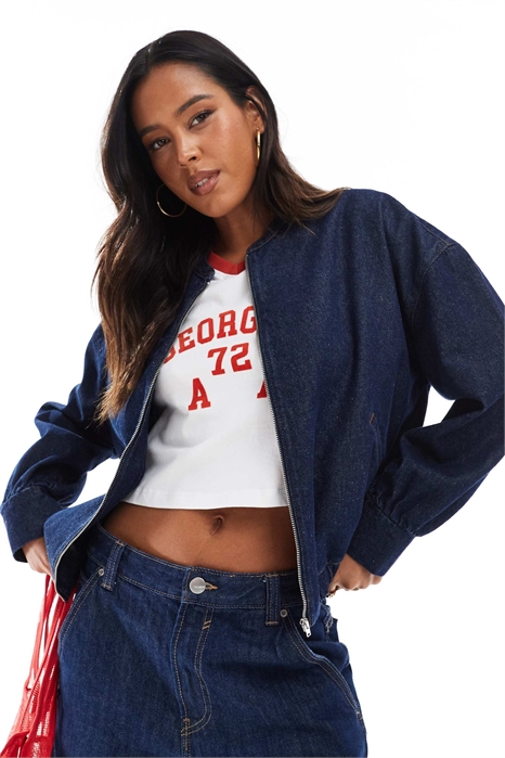 Бомбер из джинсовой ткани свободного кроя артикул 145573290