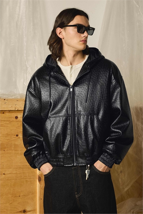 Куртка с капюшоном из искусственной кожи артикул 156278845