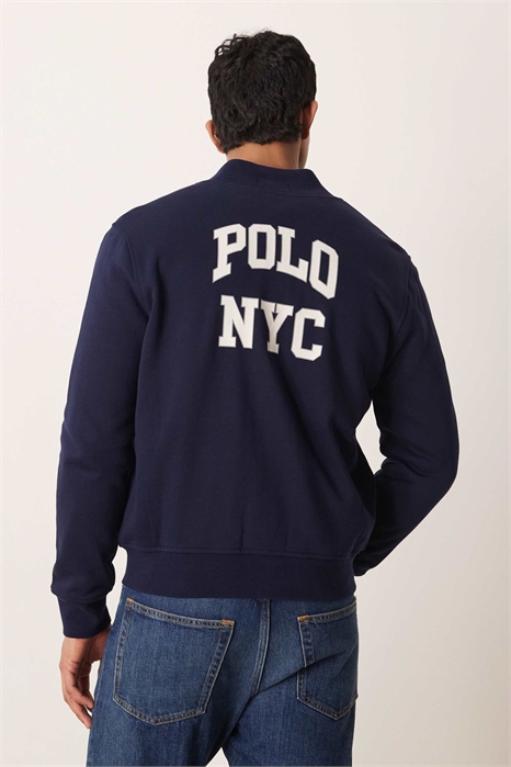 Университетская бомбер-куртка из джерси с принтом на спине и застежкой-молнией по всей длине артикул 154008440