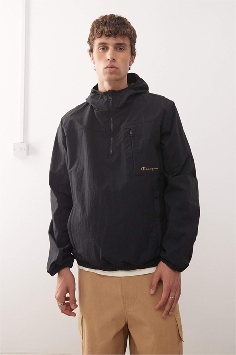 Куртка с капюшоном и четвертью молнии черного цвета артикул 147663751