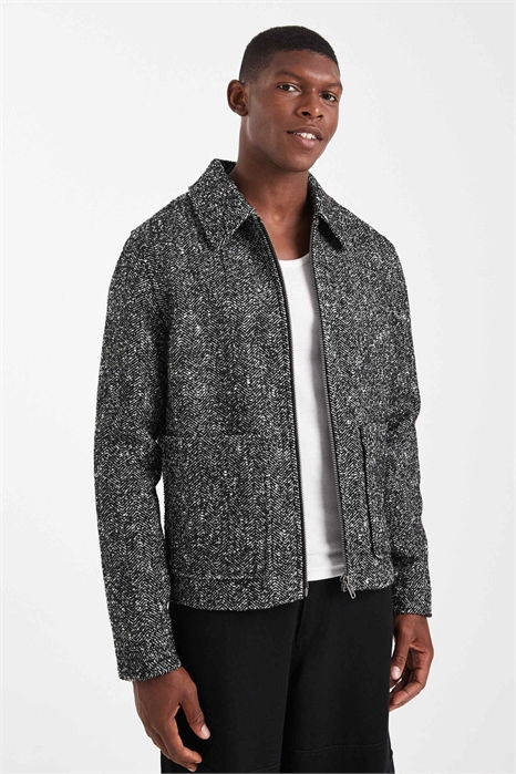 Куртка Харрингтон из шерсти черного цвета с рисунком «елочка» артикул 148216299