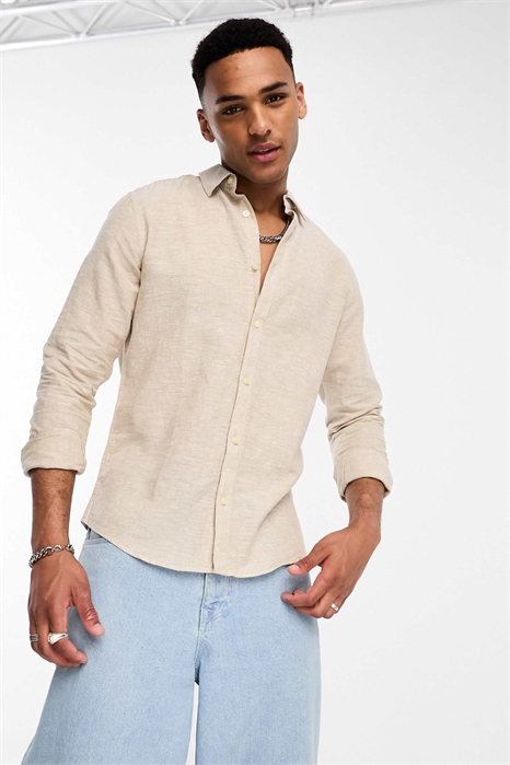 Рубашка с длинными рукавами из смешанного льна артикул 127108817