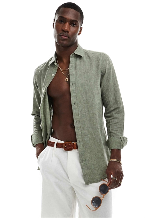 Рубашка с длинными рукавами из смешанного льна артикул 134580832