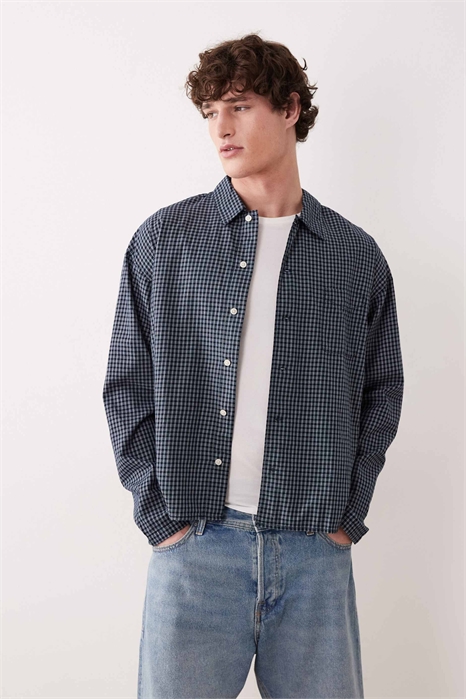 Рубашка свободного кроя прямого покроя серо-синего цвета артикул 154767636