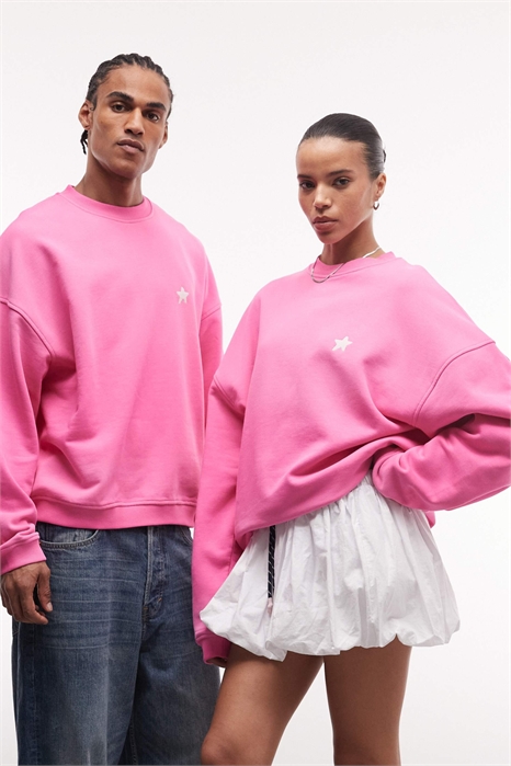 Универсальная розовая толстовка свободного кроя с эффектом «вымытого» и вышивкой артикул 154328488