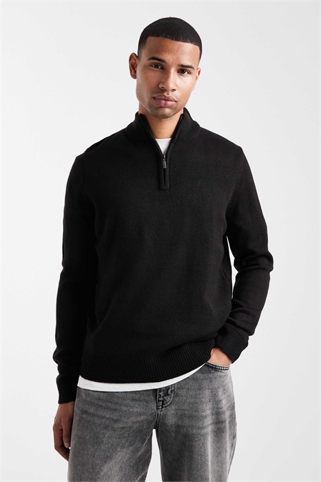 Свитер с четвертью молнии из трикотажа, черный артикул 143483233