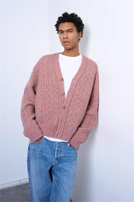 Кардиган свободного кроя с косой вязкой артикул 148707645