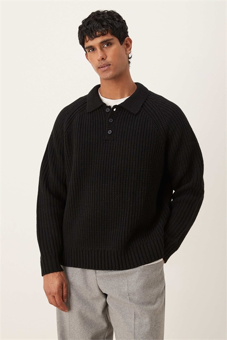 Свитер-поло из плотной вязки из смешанной шерсти с крупной ребристой фактурой артикул 142202054