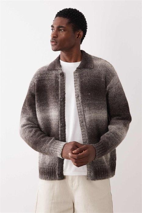 Кардиган с воротником-поло из смешанной шерсти, коричневый омбре артикул 150785704