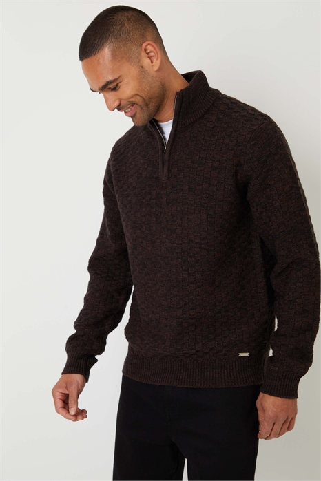 Текстурированный свитер с четвертью молнии и шерстью коричневого цвета артикул 151679876