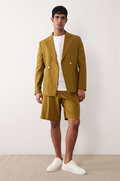 Шорты-костюм Бермуды из смешанного льна цвета хаки артикул 153018265