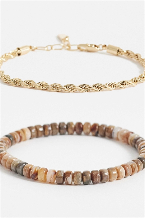 Набор из 2 браслетов с круглыми бусинами и плетеной цепочкой артикул 155469801