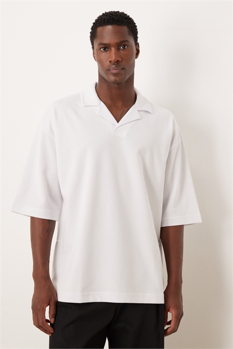 Полурукавная рубашка-поло с отложным воротником из плотной ткани большого размера артикул 149656959