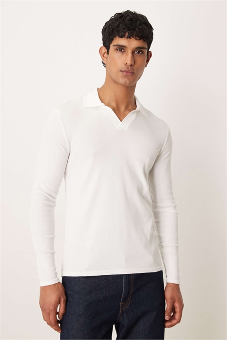 Поло с длинным рукавом из эластичного трикотажа артикул 150931387