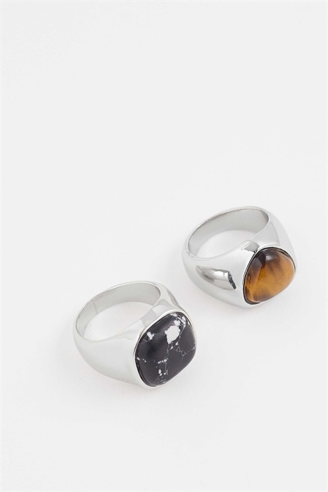 Набор из 2 перстней с печаткой из тигрового глаза и черного камня артикул 155054689