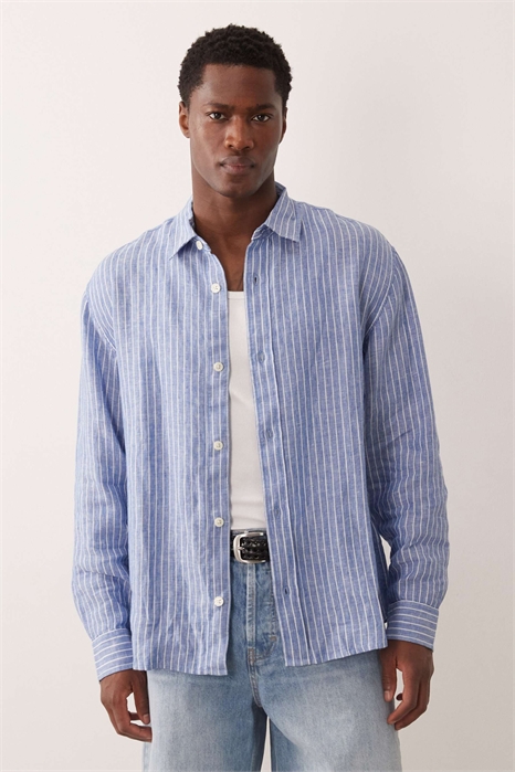 Рубашка с длинными рукавами из 100% льна артикул 155637509