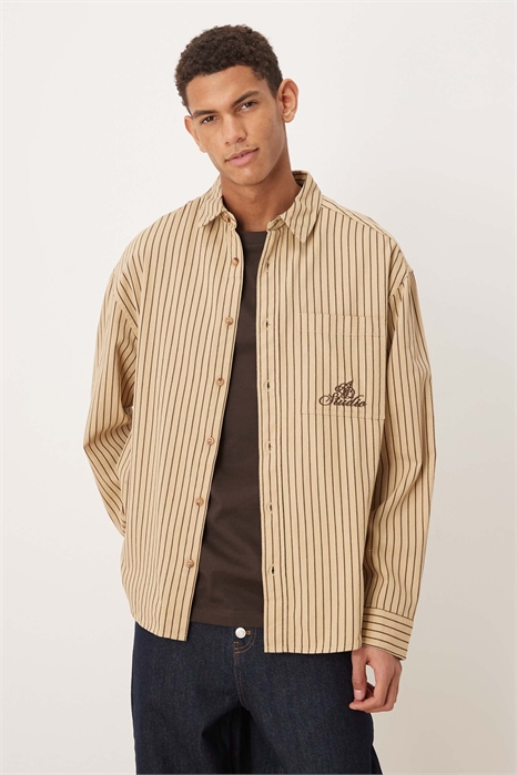 Рубашка свободного кроя в полоску с вышивкой на груди артикул 150505733