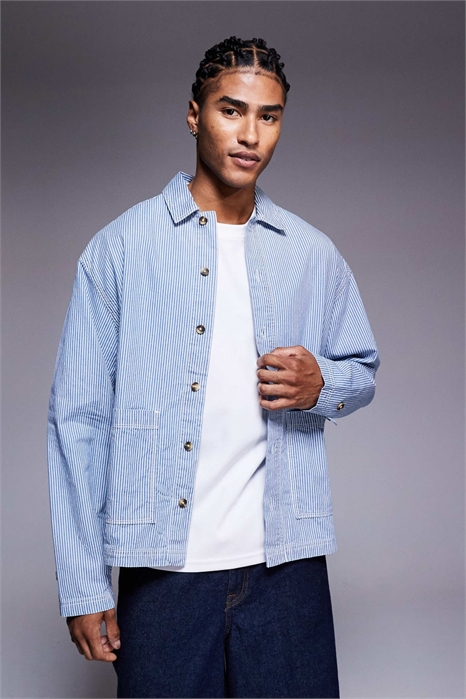 Рубашка из денима с широкими полосками артикул 149136755