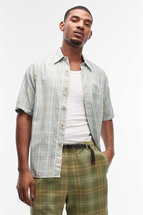Рубашка в клетку с эффектом омбре и короткими рукавами артикул 155091487