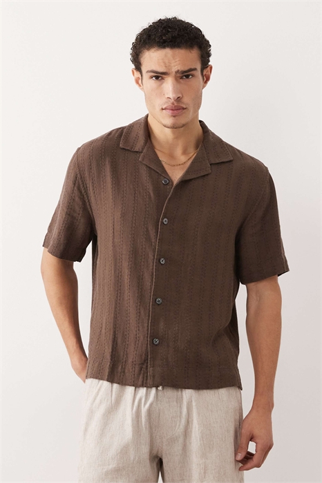Рубашка с короткими рукавами из смешанного льна артикул 155637512