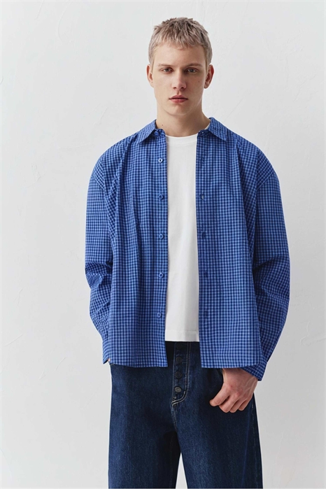 Рубашка в клетку с длинными рукавами артикул 155723892