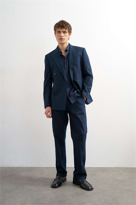 Брюки прямого кроя из смесовой ткани с добавлением льна артикул 150202577