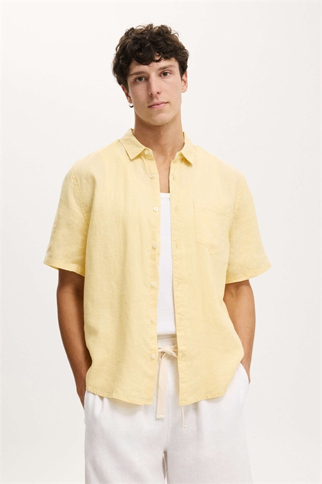 Рубашка из льна с короткими рукавами в непринуждённом стиле артикул 156163647