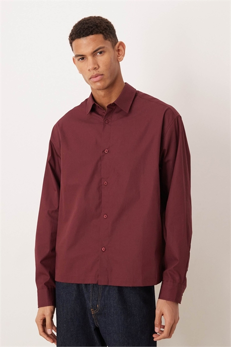 Рубашка из поплина оверсайз прямого кроя бордового цвета артикул 152706165
