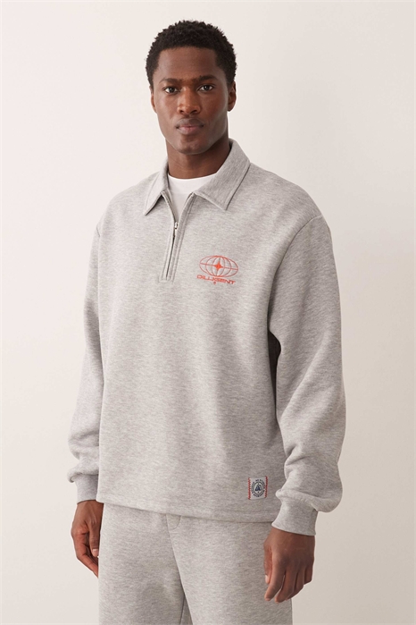 Свитшот-поло свободного кроя с четвертью молнии и тканой этикеткой co-ord артикул 153488531