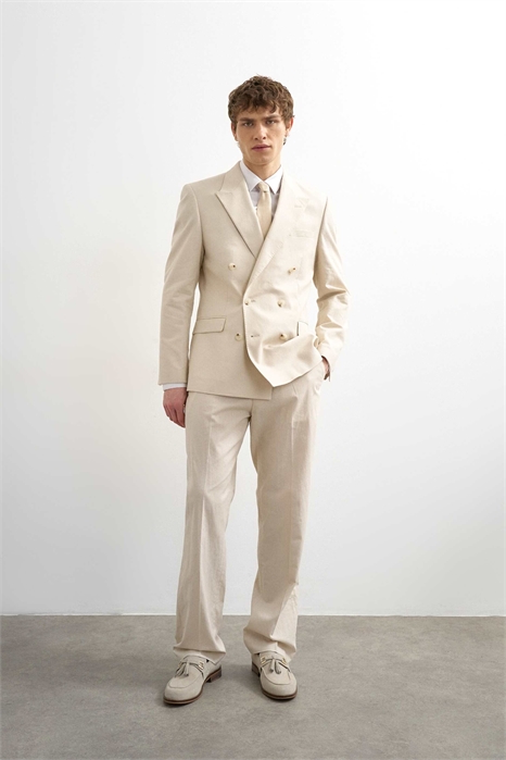 Брюки прямого кроя из смесовой ткани с добавлением льна артикул 150202707