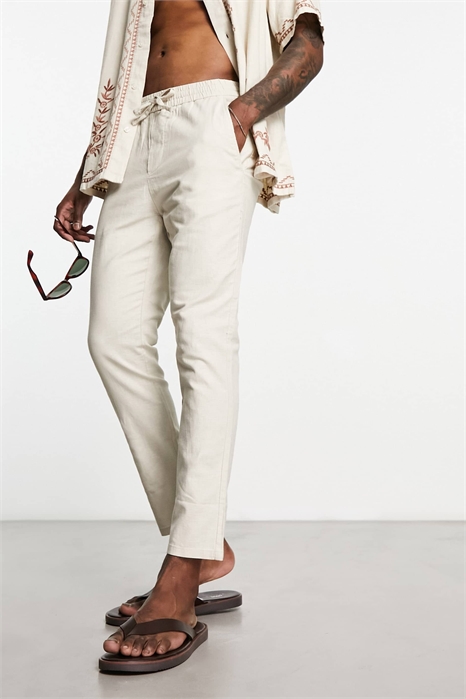 Укороченные брюки из смешанного льна артикул 127108846