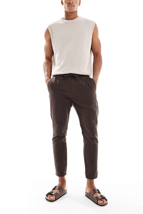 Укороченные брюки из смешанного льна артикул 141613365