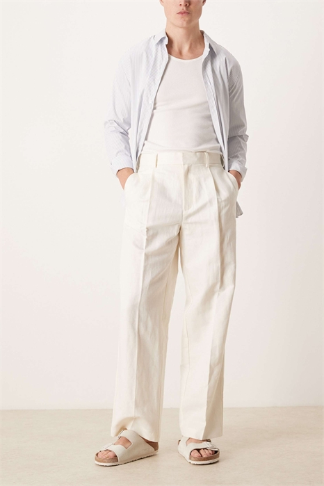 Элегантные льняные брюки с широкими брючинами и складками артикул 153320887