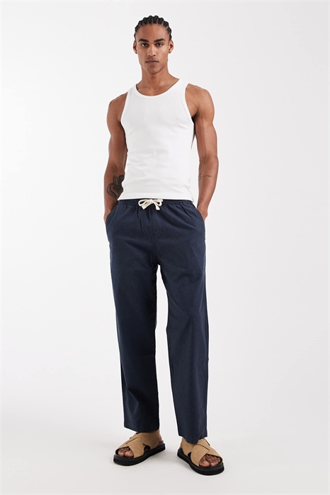 Брюки свободного кроя из смеси хлопка и льна артикул 155638821